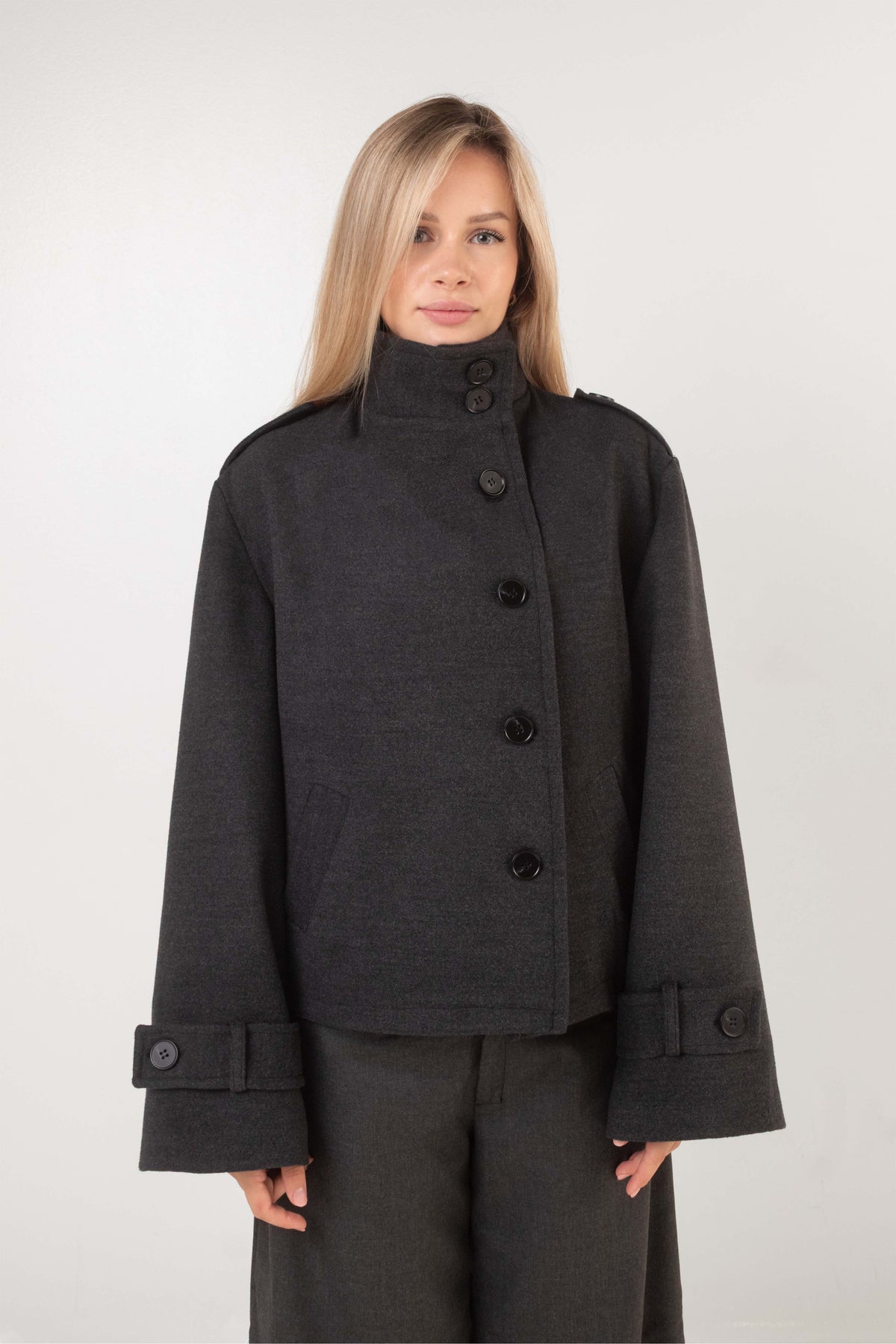 Asymmetric Coat - Gray