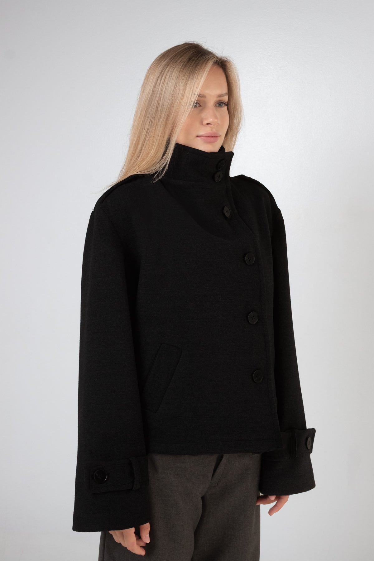 Asymmetric Coat - Black